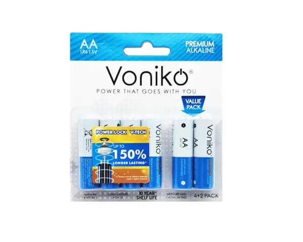 VONIKO ถ่านอัลคาไลน์ LR6 AA 1.5V [แพ็ก 6 ก้อน]