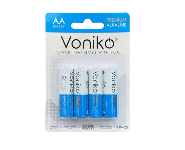 VONIKO ถ่านอัลคาไลน์ LR6 AA 1.5V [แพ็ก 4 ก้อน]